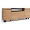 Skraut Home | Credenza, Mobile, Cucina | Madia, mobile ingresso | 200x87x35cm | 4 Porte | Design industriale | Stile moderno | Rovere e nero