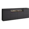Skraut Home | Credenza, Mobile, Cucina | Madia, mobile ingresso | 200x75x35cm | 4 Porte | Camino elettrico | Stile moderno | Nero