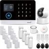 PGST Sistema di allarme Casa WIFI GSM,22 Kits Allarme Casa, con 2MP Telecamera di Sorveglianza, Sirena, Sensori Per Porta Finestre, Sensore di Movimento, Compatible App Smart Life/Tuya