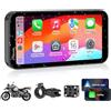 Carpuride W603 Schermo Carplay per Moto, CarPlay Wireless e Android Auto per Moto, Telecomando, Touchscreen Impermeabile da 6,3, Audio BT, Navigazione GPS, Siri, Assistente G00gle
