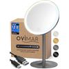 ovimar Specchio cosmetico Larstind Gunmetal | con illuminazione | ricaricabile | indipendente | nel bagno | Specchio ingranditore 5x | Specchio per il trucco con luce | Specchio a 360 gradi