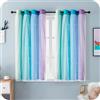 GIRASOLE HOME® Coppia Tende Doppio Velo Oscuranti Morbide Fantasia Stelle Vuote Tenda Isolante per Camera e Cameretta Bambini 2 Pannelli con Occhielli (140x145cm, Arcobaleno Freddo)