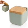 KOOK TIME Porta sale grosso e fino, Barattoli sale per cucina o tavolo in ceramica con coperchio girevole in bambù ecologico, Barattolo sale grosso e fino, Dimensioni 11,5x11,5x11,5 cm. (verde salvia)