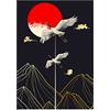 LIGICKY Noren - Tenda da porta in stile giapponese con gru e montagna dorata, con luna piena, in cotone e lino, per finestra, decorazione per la casa, 85 x 120 cm