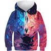 VesFy Lupo Rosso e Blu Traspirante Felpa Stampa 3D Animale Uomo Felpe Giacca Cappuccio Hoodie Pullover Maniche Lunghe Casual Cappotto per Bambini con Teens per Bambini E Ragazzi 13-15Y
