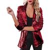 Generic Giacca da donna con paillette, a maniche lunghe, con paillettes, stile hiphop, a maniche lunghe, da motociclista, colore nero, oro, verde, argento, 05-rosso, M