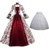 TENZHVXI Abito da Palazzo Medievale Stampato da Donna Abito Vittoriano Rosso Abito da Ballo Plus Size Manicotto Svasato Vintage Lace Up Cinch Corsetto Abito Rinascimentale Costume di Halloween