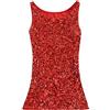 Kobilee Top Donna Capodanno Elegante Senza Manica Maglia Paillettes Canotta Curvy Brillantinato Camicia Girocollo Cerimonia Top Rosso Cocktail Glitter Top Paillettes