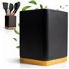 KOOK TIME Portautensili Cucina - Porta Mestoli Moderno in Ceramica e Bambù, Barattolo Quadrato - Contenitore per Utensili da Cucina 10,5 x 10,5 x 15 cm (Nero Portautensili)