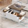 YITAHOME Tavolino da Caffè, Tavolo da Soggiorno a 2 Livelli, Tavolino in Legno Rotondo 80X80X46cm, Tavolino in Vetro con Spazio di Archiviazione per Divano Camera da Letto, Robusta Struttura