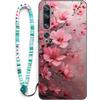 Sinyunron Cover Compatibile con Xiaomi Mi Note 10,Custodia a Doppia Protezione 2 in 1 Antiurto e Anti-Graffio con Estetica Motivo+1×Boho Braccialetto Colorato,Fiori di pesca