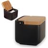 KOOK TIME Porta sale grosso e fino, Barattoli sale per cucina o tavolo in ceramica con coperchio girevole in bambù ecologico, Barattolo sale grosso e fino, Dimensioni 11,2 x 11,2 x 11,2 cm. Nero