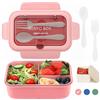 Bugucat Lunch Box 1200ML, Portapranzo per Adulti e Bambini Bento Box Contenitori 3 Scomparti, Pranzo Pranzo da Ufficio, Porta Pranzo ermetico con Forchetta e Cucchiaio Microonde Sicuro