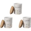 MECSAL CASALINGHI Set 3 Barattoli Decorati Contenitori, Tris Sale Zucchero Caffè, in Ceramica Tondi, con Tappo in Legno, Stile Shabby (1, Rotondo Daisy)