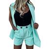 Generisch Cappotto Donna Blu 2 Pezzi Vestito Donna Senza Maniche Tinta Unita con Shorts, Casual Elegante Tuta Da Affari Tuta Moda, Celeste., M