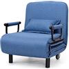 GYMAX Poltrona Letto Pieghevole in Schiuma, con Braccioli e Cuscini, Schienale Regolabile, Chaise Longue con Funzione Letto, Capacità di Carico 150 kg (BLU)