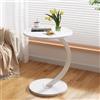 johgee Tavolino in legno bianco, tavolino da caffè in legno, supporto a forma di C, diametro del piano 40 cm, bellissimo effetto noce, tavolino rotondo per soggiorno, divano