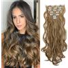 Gairyan Extension Capelli Clip 7 Pezzi Set Clip in Hair Extensions Ondulati Posticci per Capelli Finti Extension con Clip Naturali Sintetici Lungo Ricci Mossi 50cm, Biondo chiaro & Marrone cenere