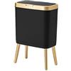 Procade - Cestino della spazzatura da ufficio con coperchio, nero, con bordo dorato, moderno e stretto, con gambe, pattumiera sottile in plastica per camera da letto, soggiorno, cucina e bagno, 15 L