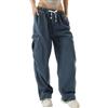 Xinor Larghi Jeans Donna Vita Alta Pantaloni Cargo Baggy con Elastico in Vita Y2k Pants Wide Leg con Tasche Streetwear Casuali