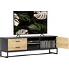 HOMCOM Mobile Porta TV 60" con Armadietto, 2 Cassetti e Ripiani Aperti, 140x35x45 cm, Legno Naturale