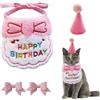 ZBHDEYG 1 bavaglino, 1 berretto di compleanno, 2 forcine per capelli con fiocco, cappello di compleanno per cuccioli e gattini, sciarpa, accessori di compleanno per animali domestici (rosa)