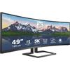 Philips Monitors 498P9 Monitor Curvo Dqhd Da 49 pollici, Regolabile In Altezza 5120 x 1440, 70 Hz, Hdmi 2.0, Displayport, Usb Hub, Nero