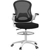 Vinsetto Sedia da Ufficio Ergonomica in Tessuto Traspirante con Altezza Regolabile e Braccioli Ribaltabili, 59x65x110-130 cm, Bianca e Nera|Aosom