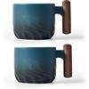 BlogBlog Tazze in ceramica per espresso con manico in legno Tazze per espresso shot Tazze da tè in ceramica Tazze da caffè Demitasse in porcellana per caffè o tè, 60ml (blu, 2)