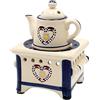 Dekohelden24 fornello con caraffa e Cuore, Blu/Lampada aromatica/fornelletto profumato, Lunghezza x Larghezza x Altezza: Circa 12 x 12 x 17 cm, Ceramica, 17 cm