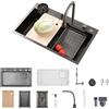 Kroscro Lavello Cucina 86x50 cm Lavello Cucina 1 vasca Grigio Scuro Lavandino Multifunzione Cucina Moderno Lavello in acciaio inox Viene fornito con rubinetto, lavatazze, dispenser sapone (86 * 50cm)