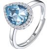 Suplight Anelli Aperti Argento 925 Goccia Regolabili Anello Argento con Acquamarina Anello Pietra Blu Marzo con Confezione Regalo