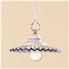 Illuminazione d'epoca Lampadario in ceramica piatto plissettato bordo blu country vintage - Ø 21 cm - Marrone