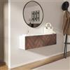DEGHI Consolle sospesa 120x25 cm bianco e noce effetto parquet con 2 ante e specchio - Betka