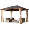 TOOLPORT Gazebo da Giardino 3x4 m Look Legno, Tetto Hardtop in Acciaio, 4 Teli Laterali Color Crema