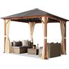 TOOLPORT Gazebo da giardino 3x3 m look legno, tetto Hardtop in acciaio, 4 teli laterali color crema