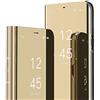 IMEIKONST Samsung Note 10 Custodia Bookstyle Specchio Design Clear View Makeup Stand Full Body Protettiva Bumper Flip Folio Copertura per Samsung Galaxy Note 10 Flip Mirror: Golden QH