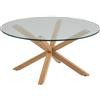 AC Design Furniture Heather Tavolo Rotondo in Vetro Transparente e Metallo Aspetto Legno, A: 40 x L: 82 x P: 82 cm, 1 pezzo