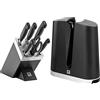 ZWILLING 35148-507-0 Four Star Ceppo Autoaffilante, 7 Pezzi, Nero & V-Edge 32605-000-0 Affilacoltelli, Nero, 1 Pezzo