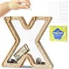 DBPBToU Salvadanaio Personalizzato, Lettre Salvadanaio in Legno Trasparente, Salvadanaio Apribile per Bambini, Salvadanaio Grande Creativo per Regalo di Compleanno/Decorazione Domestica/Ricordo (X)