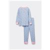 Tezenis Pigiama Lungo In Cotone Costine Stampato Bimba Bambina Blu