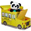 Relaxdays Sgabello Bambini Contenitore Giocattoli con Scomparto, Pieghevole & Salvaspazio, Scuolabus 50 l Giallo