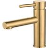 VALAZ Rubinetto Bagno Lavabo Dorato Spazzolato Protezione PVD | Miscelatore Lavabo Bagno Acqua Fredda e Calda, Risparmio Acqua | Installazione Facile | Inossidabile, Beccuccio Dritto, Serie Palancia
