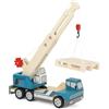 Small Foot Autogru con Pallet in Legno, Veicolo Gioco per Bambini con Gru Girevole a 360° e Accessori, dai 2 Anni, 12639