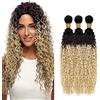 Hxxcoup Extension Capelli Veri Tessitura Matassa Virgin Human Hair Bundles Biondo Bundles Water Wave Extensions 1B/4/613 Ombre Colour Bundles 3 Bundles Double Weft Weave 22 24 26 Pollici