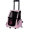 PawHut Trasportino Zaino 2 in 1 per Cani e Gatti con Tasche Laterali, Maniglia Telescopica e Ruote, 42x25x55cm, Rosa|Aosom