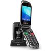 SPC Magnus - Telefono cellulare con coperchio per anziani con tasti grandi, configurazione remota, compatibile con apparecchi acustici, campanello grande volume, doppio schermo, pulsante SOS, base di