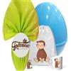 irpot Set Uovo di Pasqua Personaggio a scelta con guscio apribile e gadget uovo di cioccolato con tazza in ceramica portachiavi e sacca (Curioso come George)