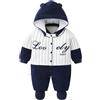 Minizone Tutina invernale da neve con cappuccio per ragazzi e ragazze, in cotone, cappello rimovibile, a maniche lunghe, regalo 9-12 mesi, blu scuro