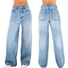 AALLYN Jeans Boyfriend a Vita Bassa da Donna, Jeans Denim Blu Dritti a Gamba Larga Y2K Anni '90(Size:X-Piccolo,Color:Blu)